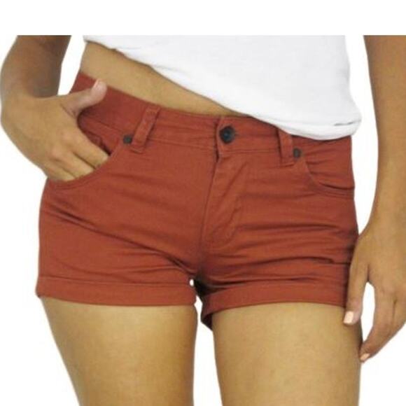 Dear John Womens Denim Classic Fit Mid Rise Chino Shorts Rolled Hem Size 28 Red - Picture 1 of 4